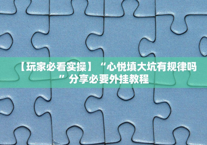 【玩家必看实操】“心悦填大坑有规律吗”分享必要外挂教程