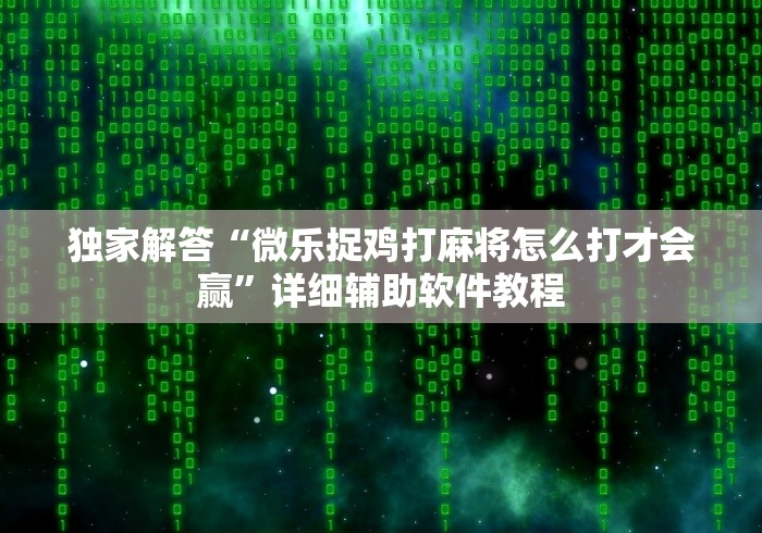 独家解答“微乐捉鸡打麻将怎么打才会赢”详细辅助软件教程
